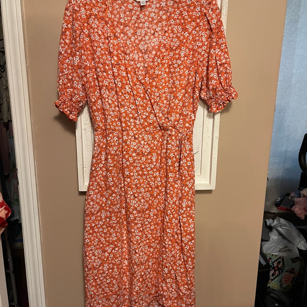 Floral Orange Wrap Dress